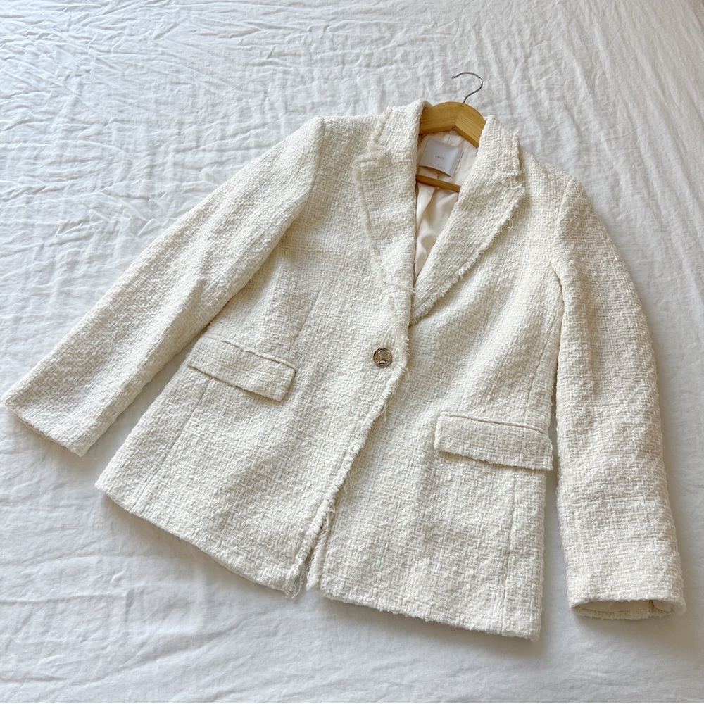 Mango Cream Textured Bouclé Blazer